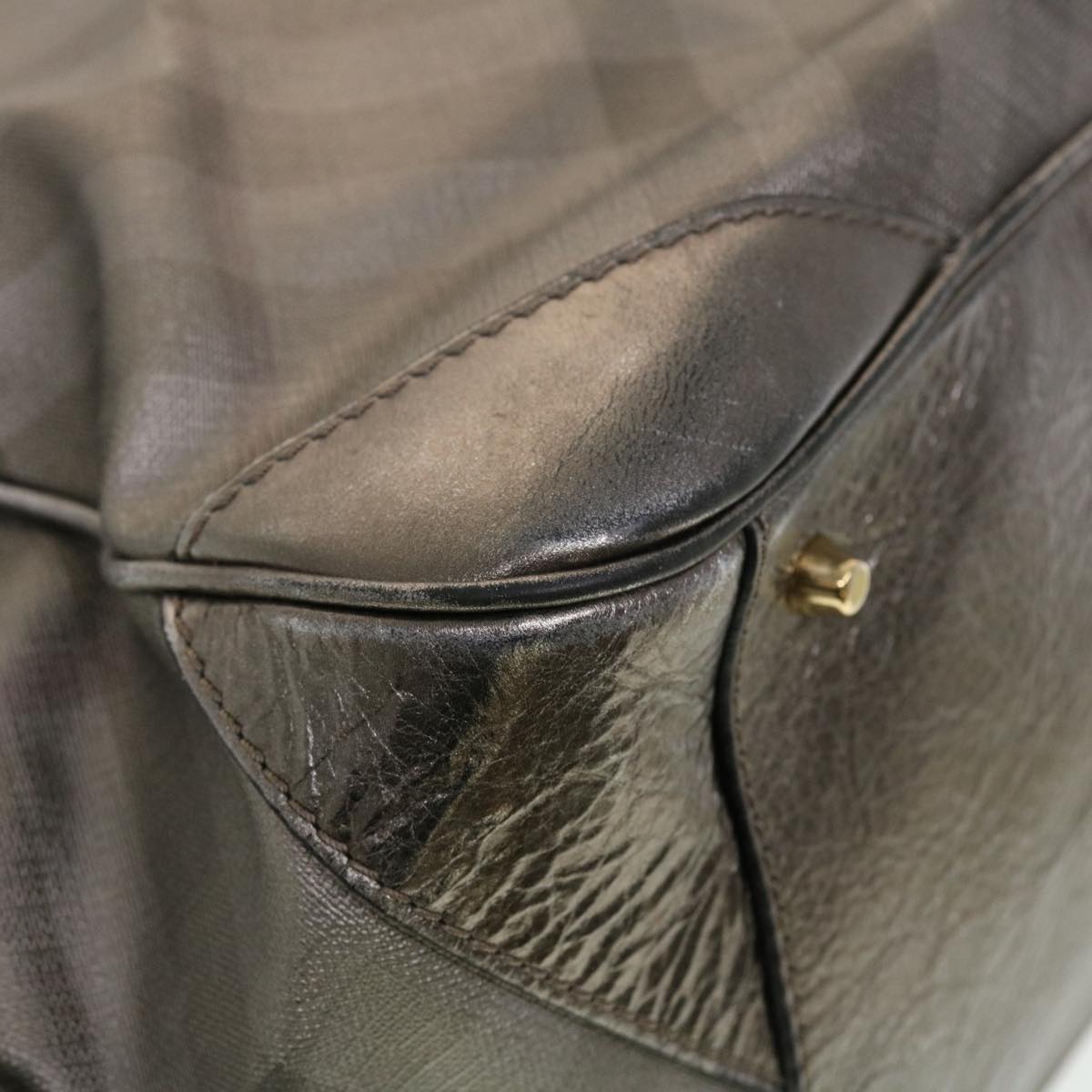 Burberry Nova Check Shoulder Bag Leather Silver Auth am4544