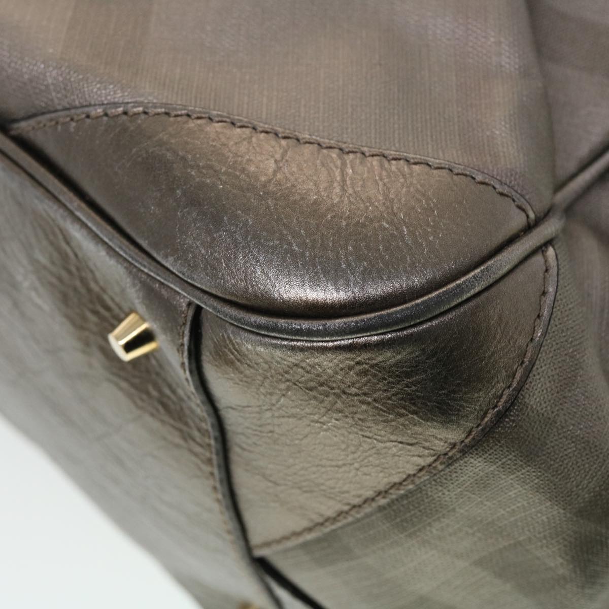 Burberry Nova Check Shoulder Bag Leather Silver Auth am4544