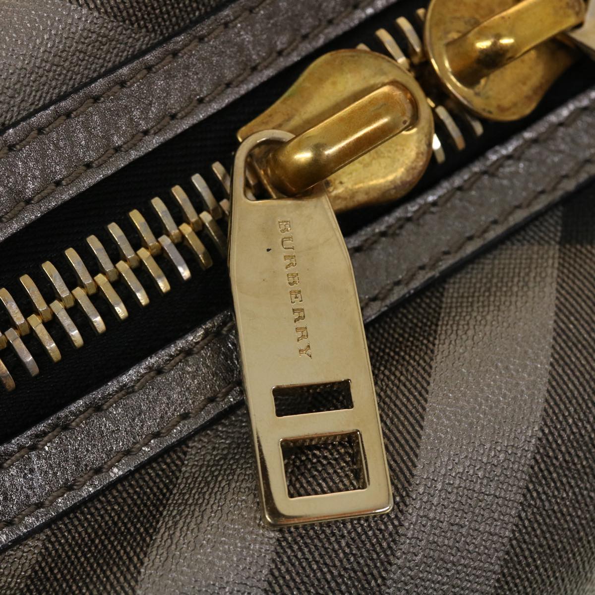 Burberry Nova Check Shoulder Bag Leather Silver Auth am4544
