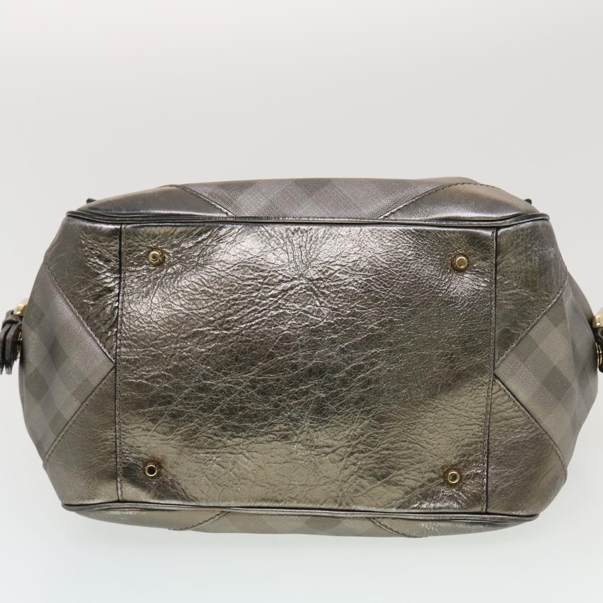 Burberry Nova Check Shoulder Bag Leather Silver Auth am4544