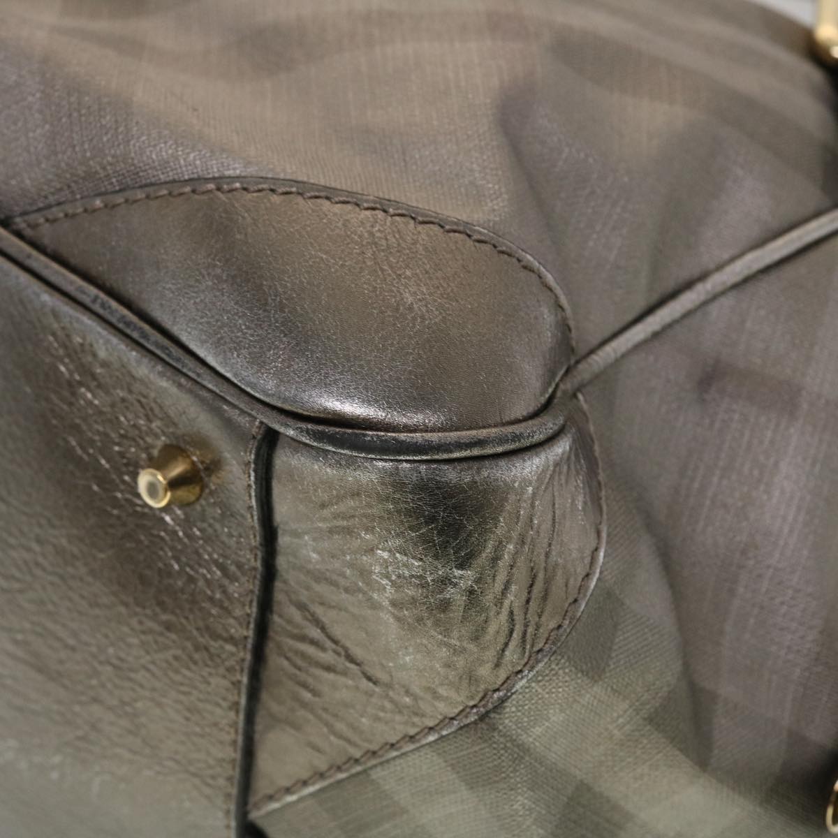Burberry Nova Check Shoulder Bag Leather Silver Auth am4544