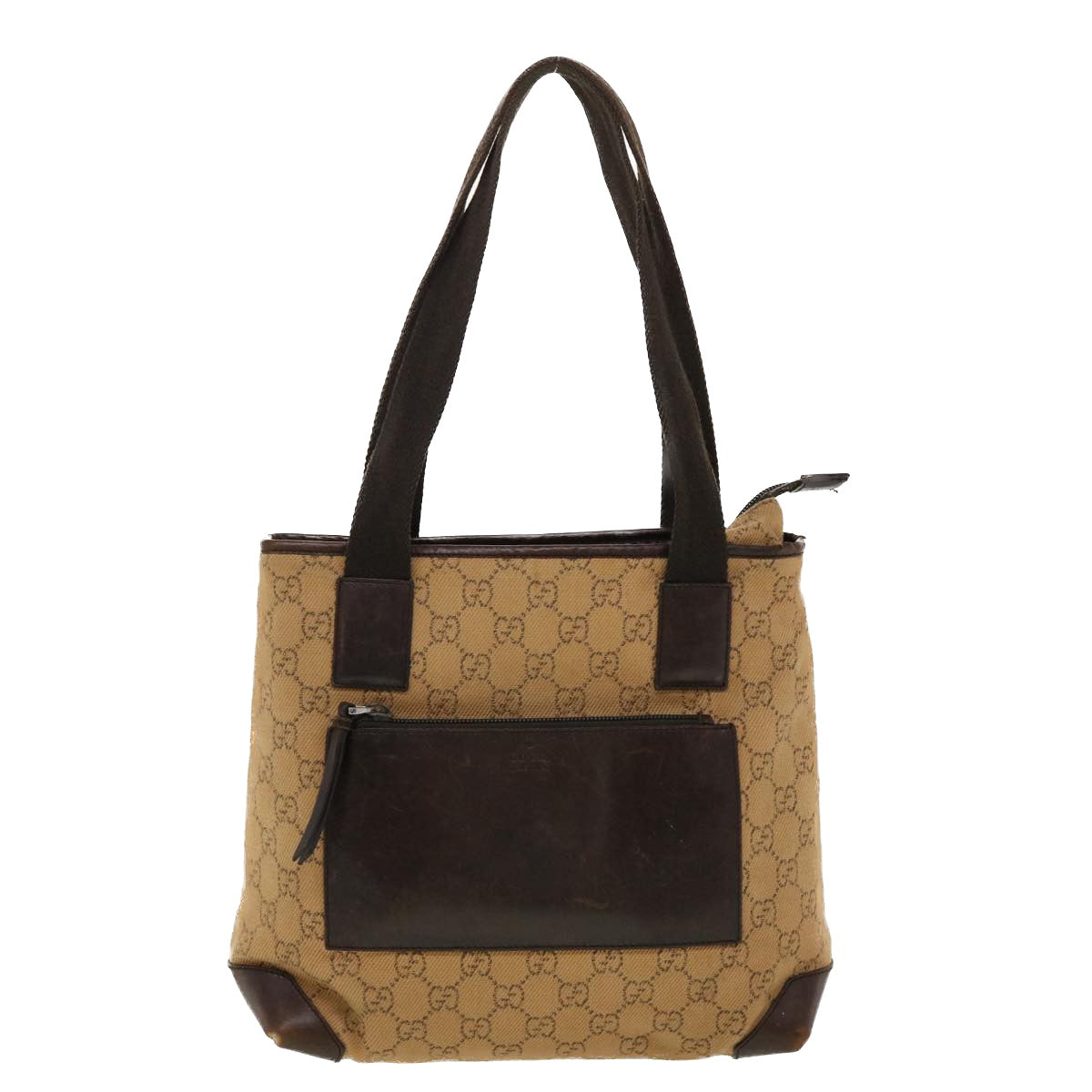 GUCCI GG Canvas Tote Bag Leather Beige 28893 am4545