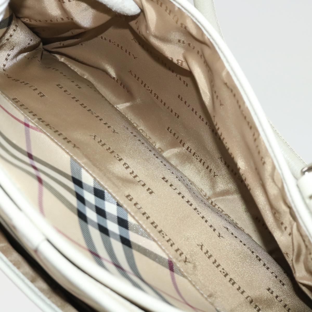 Burberry Nova Check Shoulder Bag Nylon Leather Beige Auth am4592