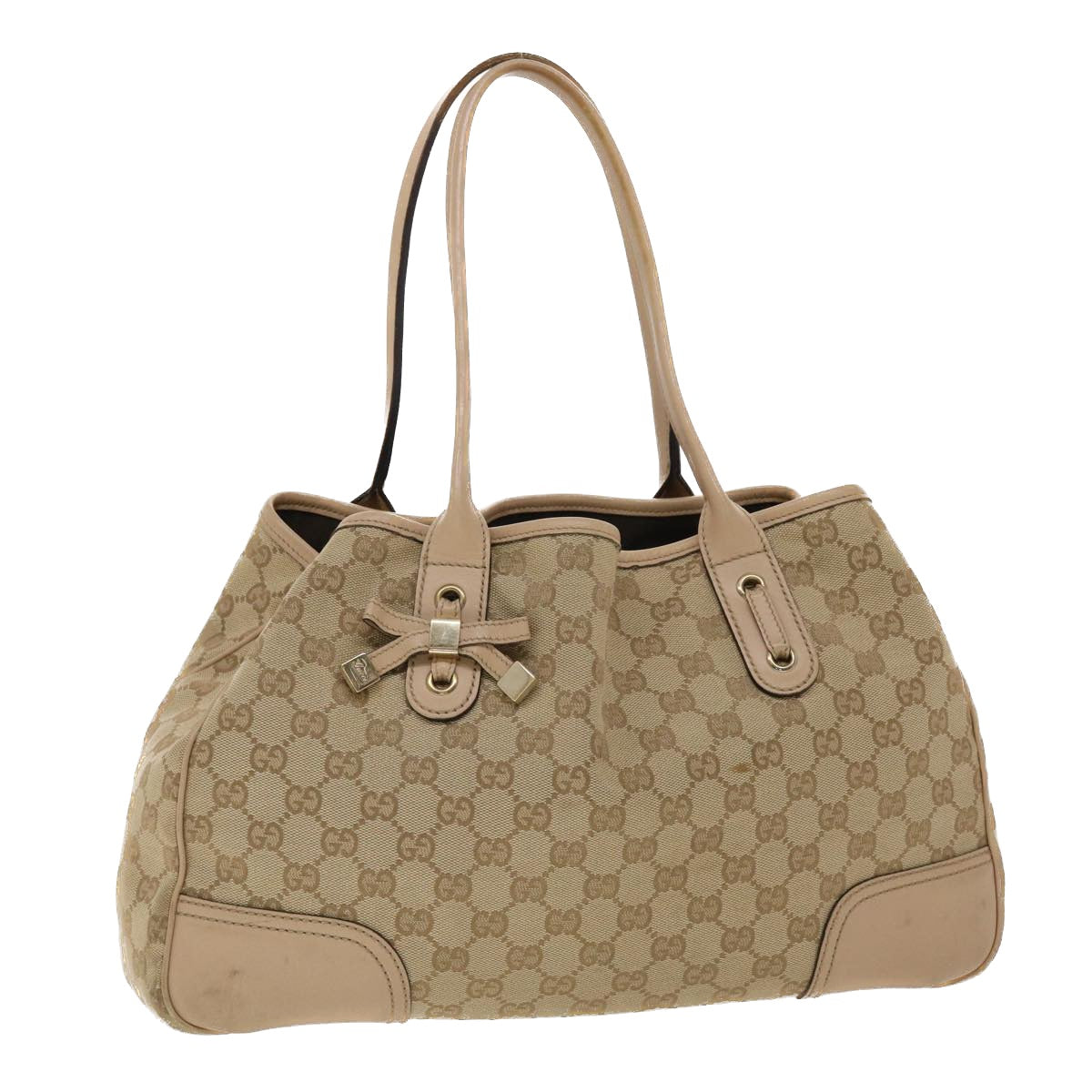 GUCCI GG Canvas Tote Bag Leather Beige 163805 am4729