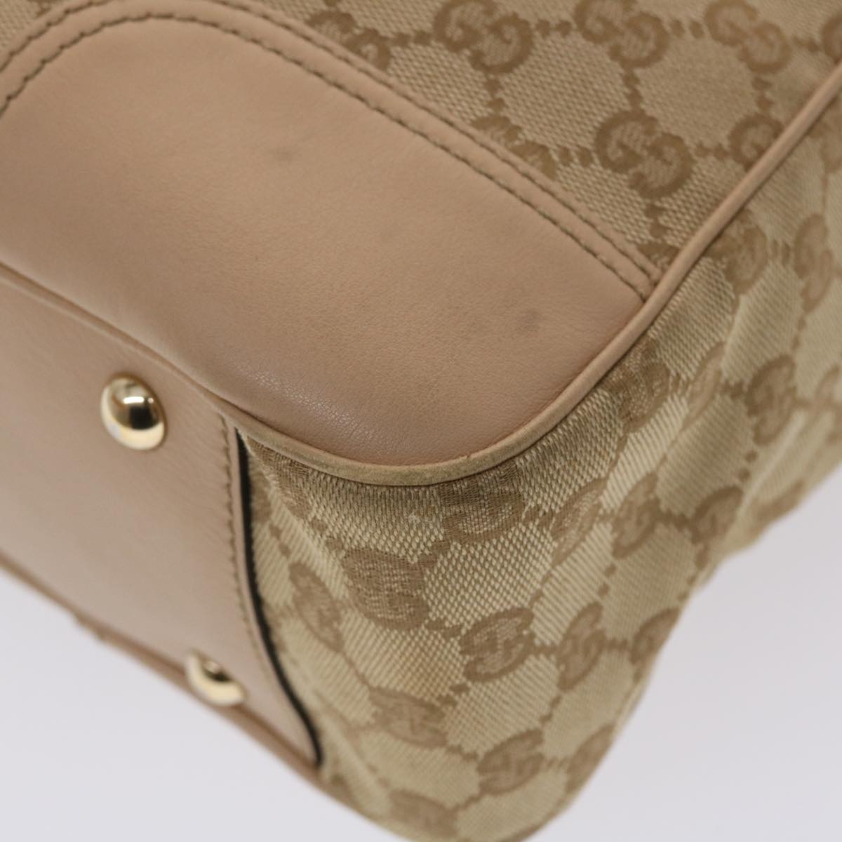 GUCCI GG Canvas Tote Bag Leather Beige 163805 am4729