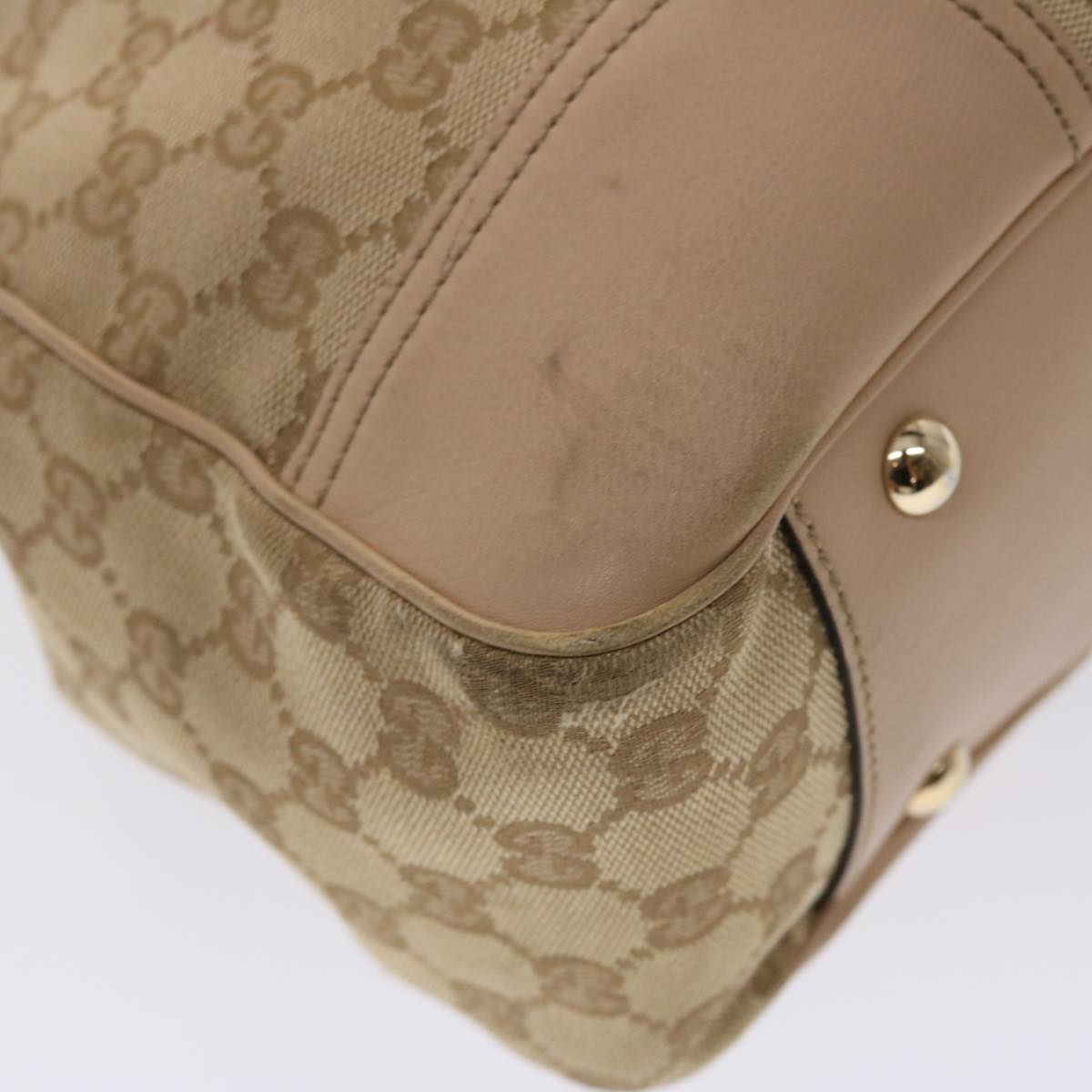 GUCCI GG Canvas Tote Bag Leather Beige 163805 am4729