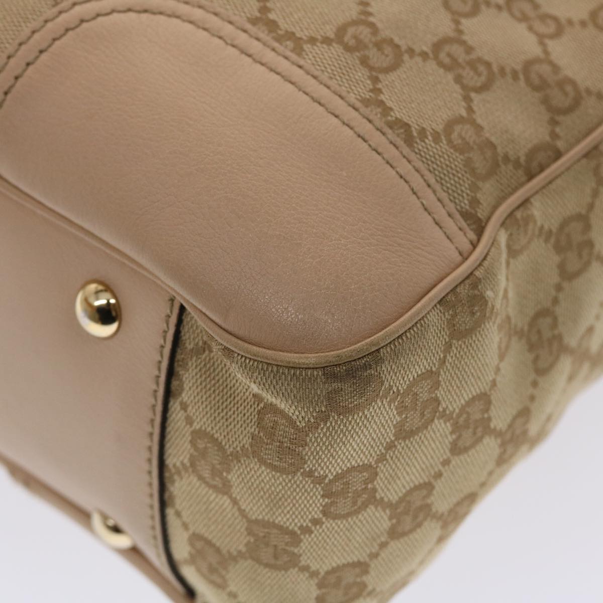 GUCCI GG Canvas Tote Bag Leather Beige 163805 am4729
