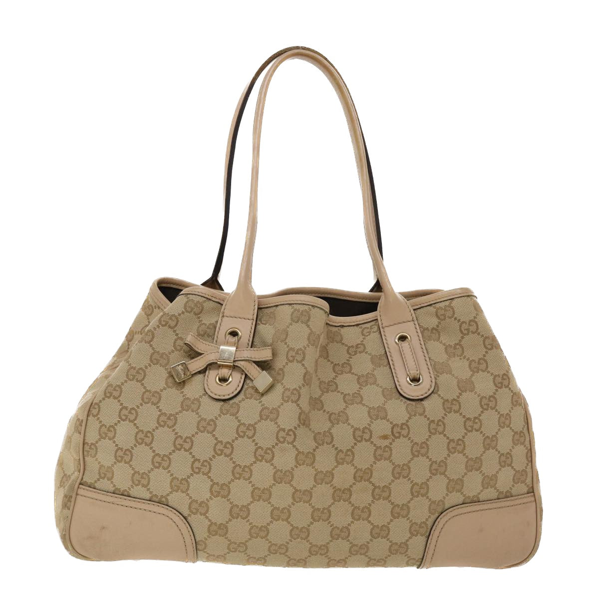 GUCCI GG Canvas Tote Bag Leather Beige 163805 am4729