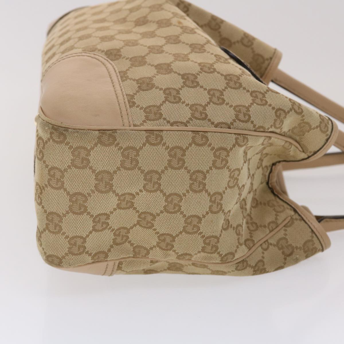 GUCCI GG Canvas Tote Bag Leather Beige 163805 am4729