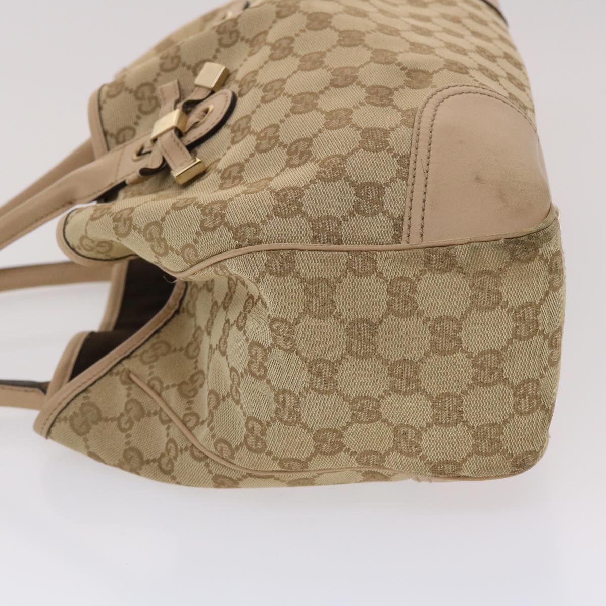 GUCCI GG Canvas Tote Bag Leather Beige 163805 am4729