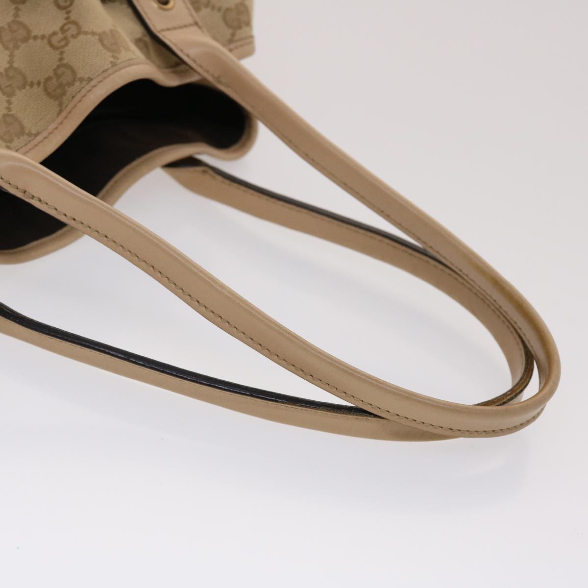 GUCCI GG Canvas Tote Bag Leather Beige 163805 am4729