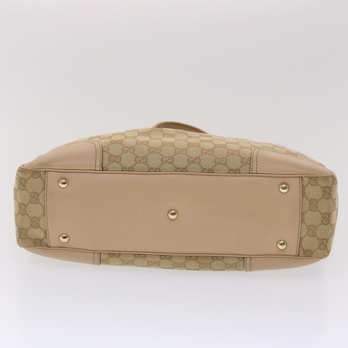 GUCCI GG Canvas Tote Bag Leather Beige 163805 am4729