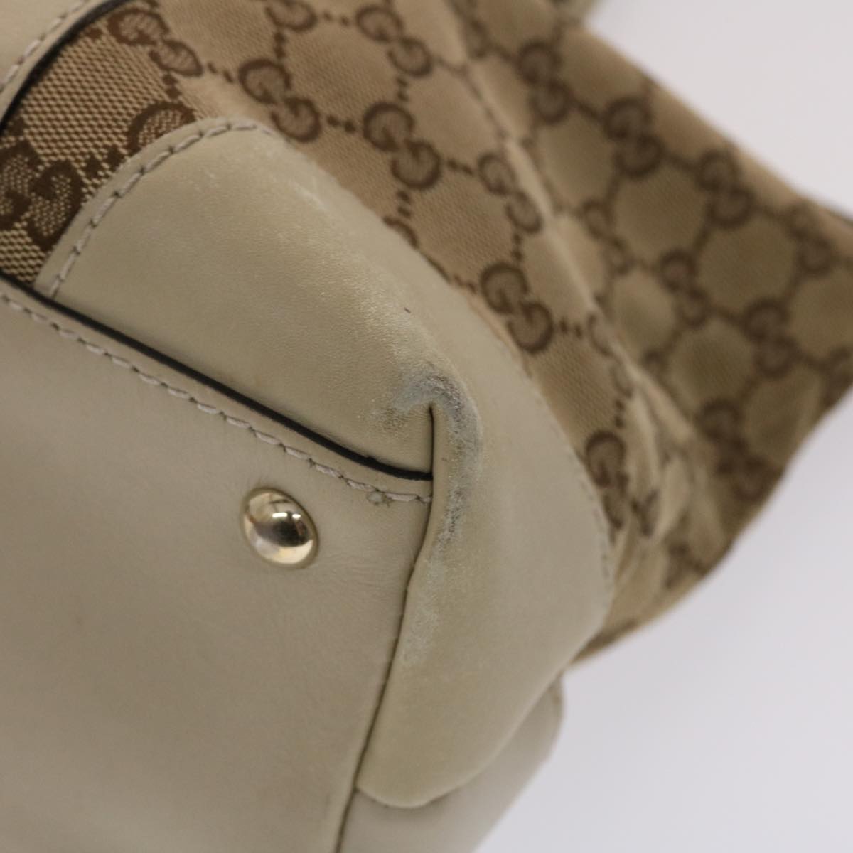 GUCCI GG Canvas Tote Bag Leather Beige 257069 am4730
