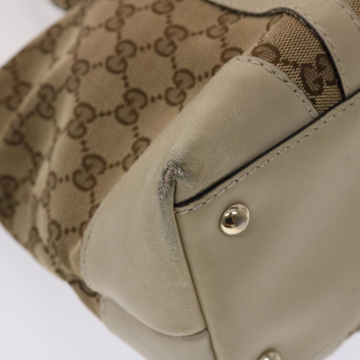 GUCCI GG Canvas Tote Bag Leather Beige 257069 am4730