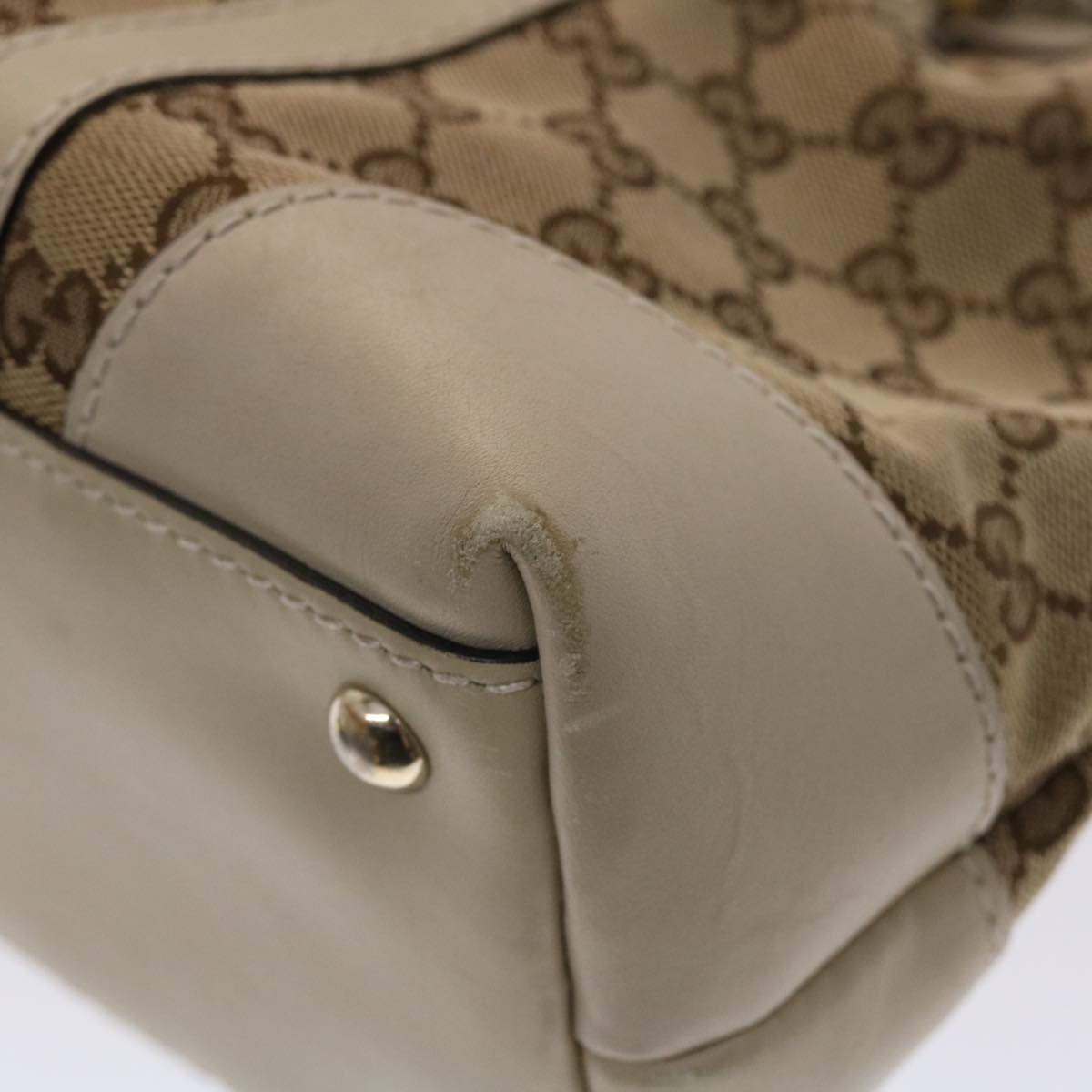 GUCCI GG Canvas Tote Bag Leather Beige 257069 am4730