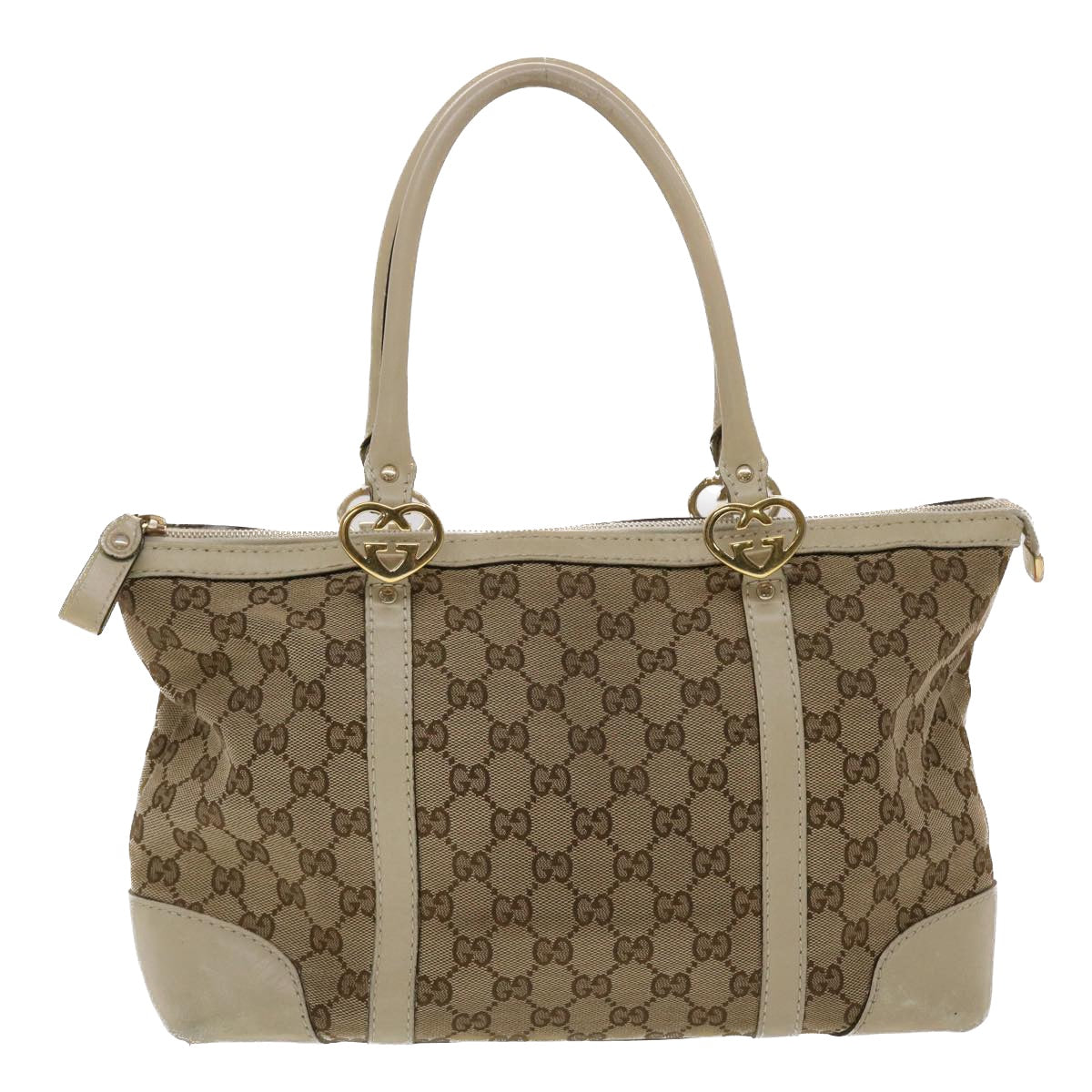 GUCCI GG Canvas Tote Bag Leather Beige 257069 am4730