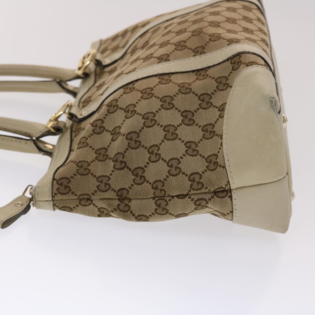 GUCCI GG Canvas Tote Bag Leather Beige 257069 am4730
