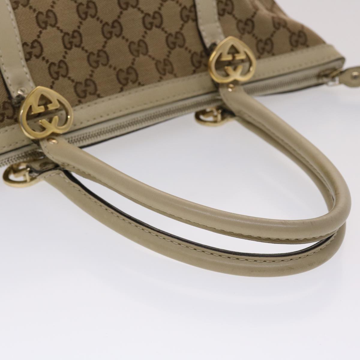 GUCCI GG Canvas Tote Bag Leather Beige 257069 am4730