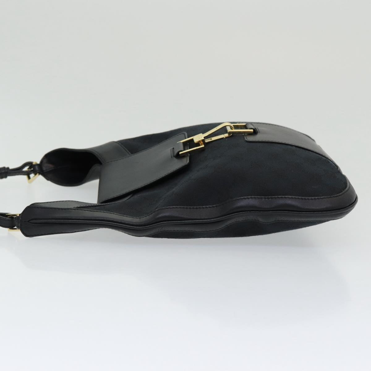 GUCCI Jackie GG Canvas Shoulder Bag Black Gold 001 4129 Auth am6796