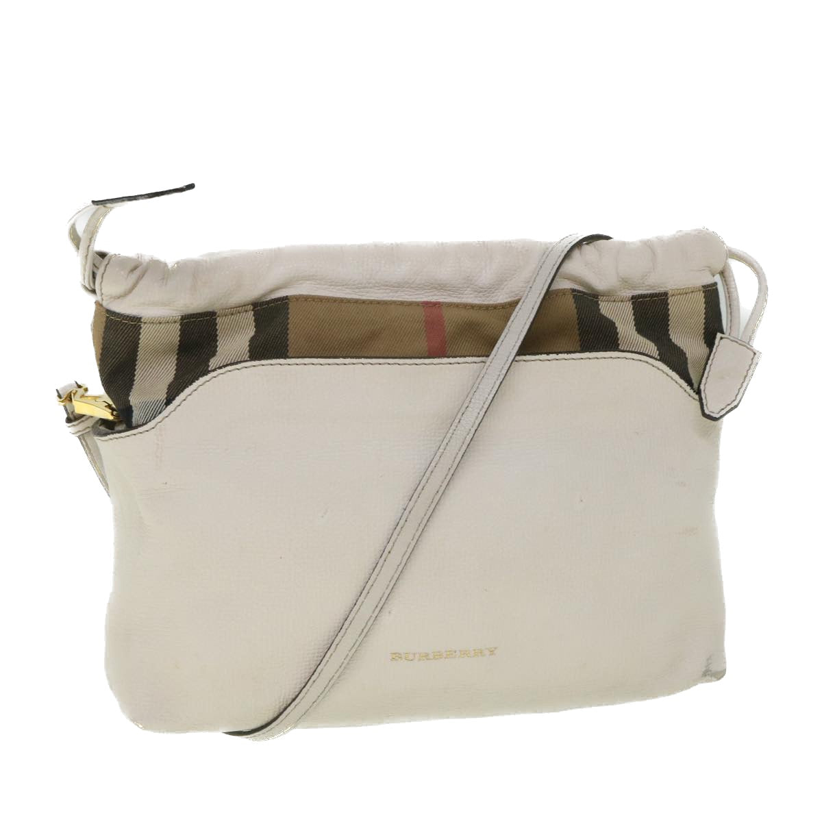 Burberry Nova Check Shoulder Bag Leather Beige Auth ar10452