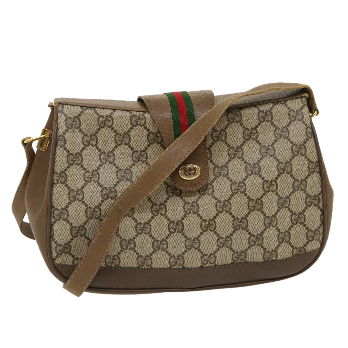 GUCCI Web Sherry Line GG Canvas Shoulder Bag Beige Red Green ar6721