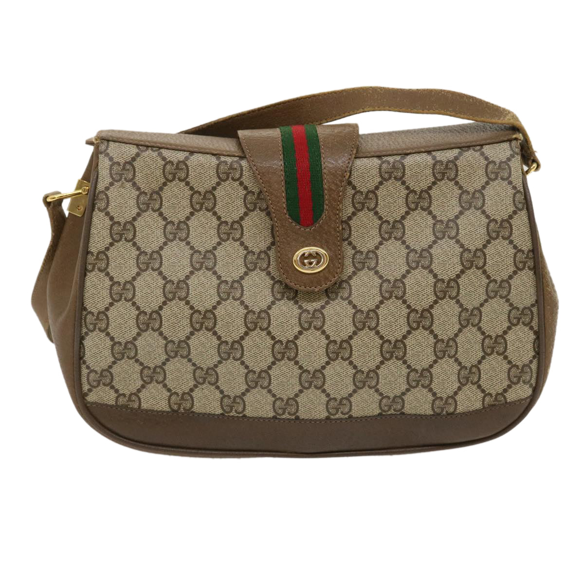 GUCCI Web Sherry Line GG Canvas Shoulder Bag Beige Red Green ar6721