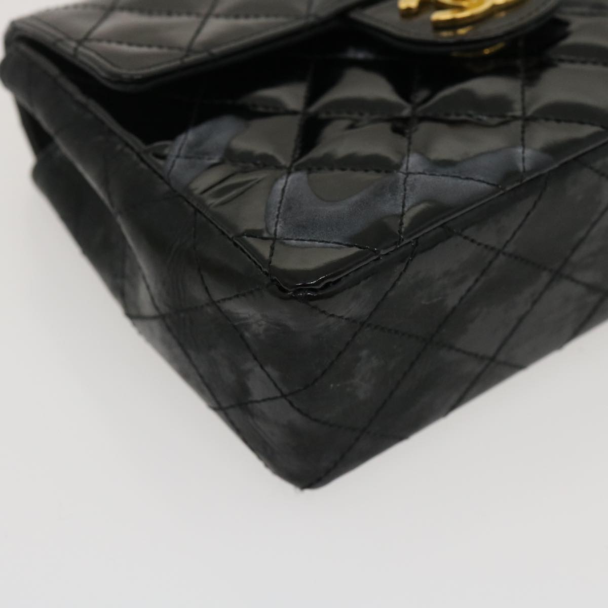 CHANEL Mini Matelasse Chain Flap Shoulder Bag Enamel Black Gold CC ar6839A