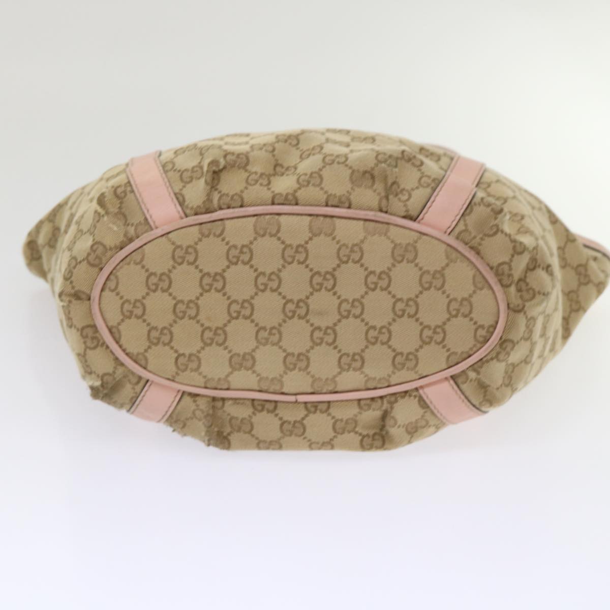 GUCCI GG Canvas Tote Bag Leather Beige 211982 ar9875B