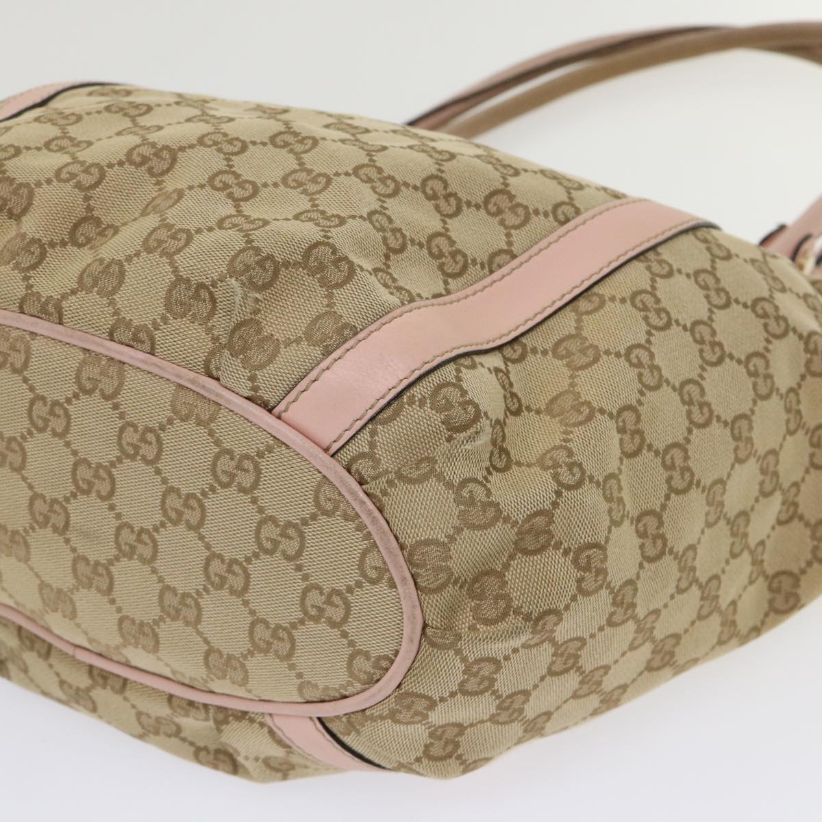 GUCCI GG Canvas Tote Bag Leather Beige 211982 ar9875B