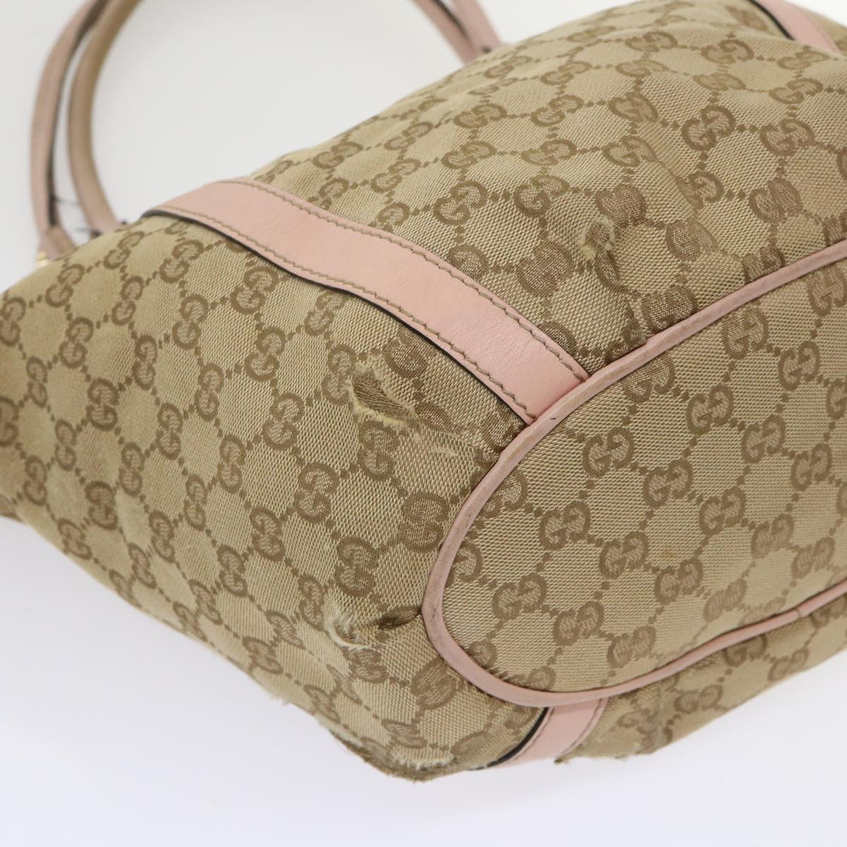GUCCI GG Canvas Tote Bag Leather Beige 211982 ar9875B