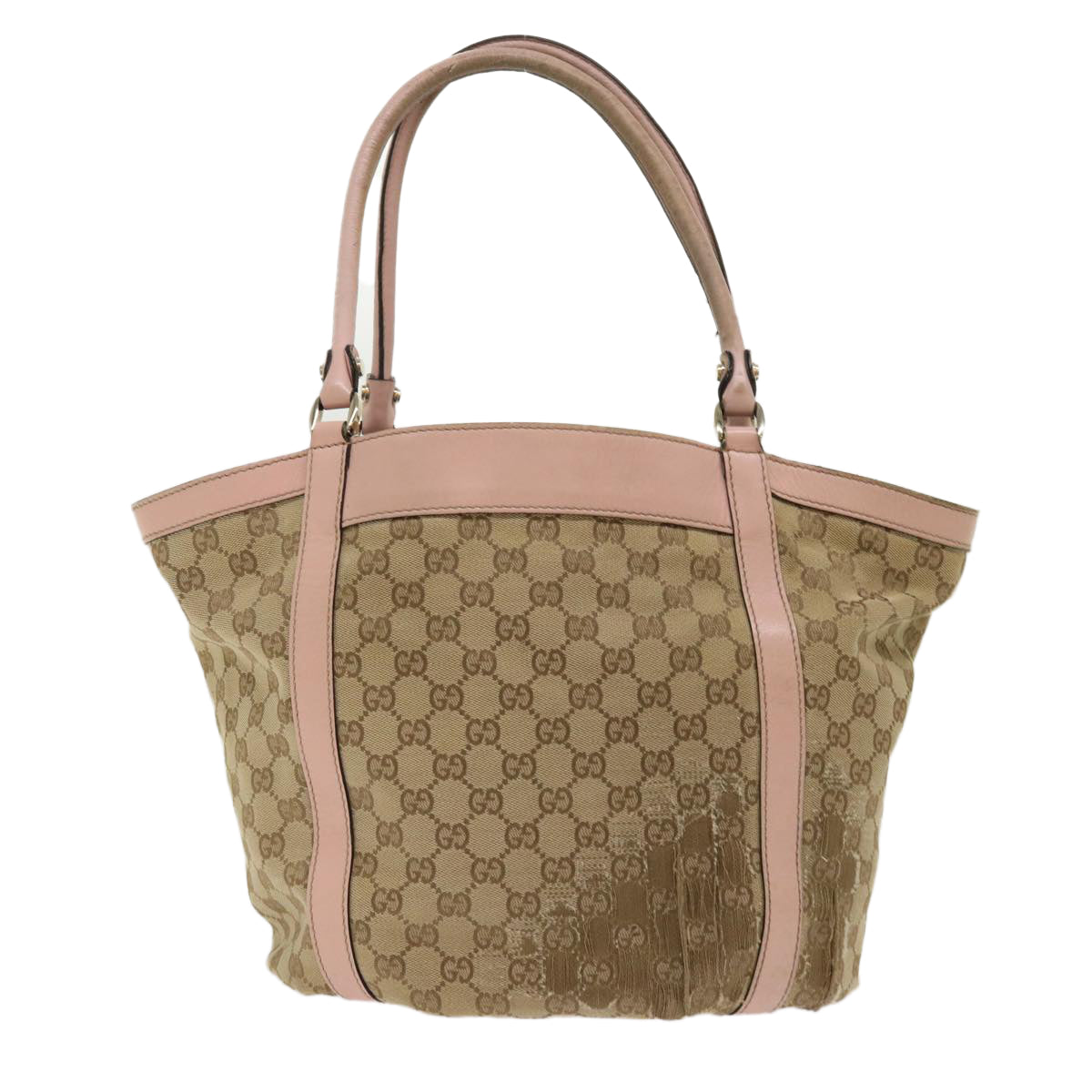 GUCCI GG Canvas Tote Bag Leather Beige 211982 ar9875B