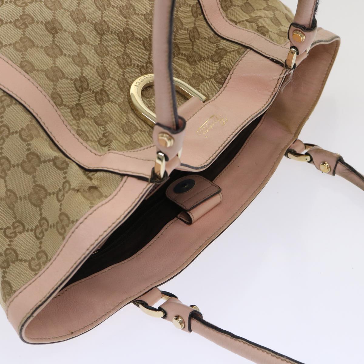 GUCCI GG Canvas Tote Bag Leather Beige 211982 ar9875B