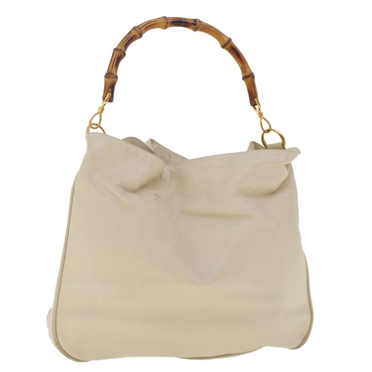 Gucci Bamboo Shoulder Bag Leather Beige Brown ar9898B