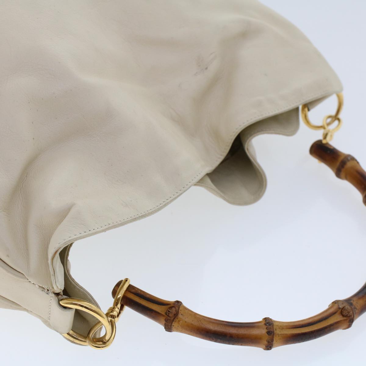Gucci Bamboo Shoulder Bag Leather Beige Brown ar9898B