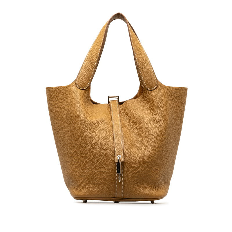 Hermes Picotin Lock GM Handbag Biscuituit Brown Clemence Hermes