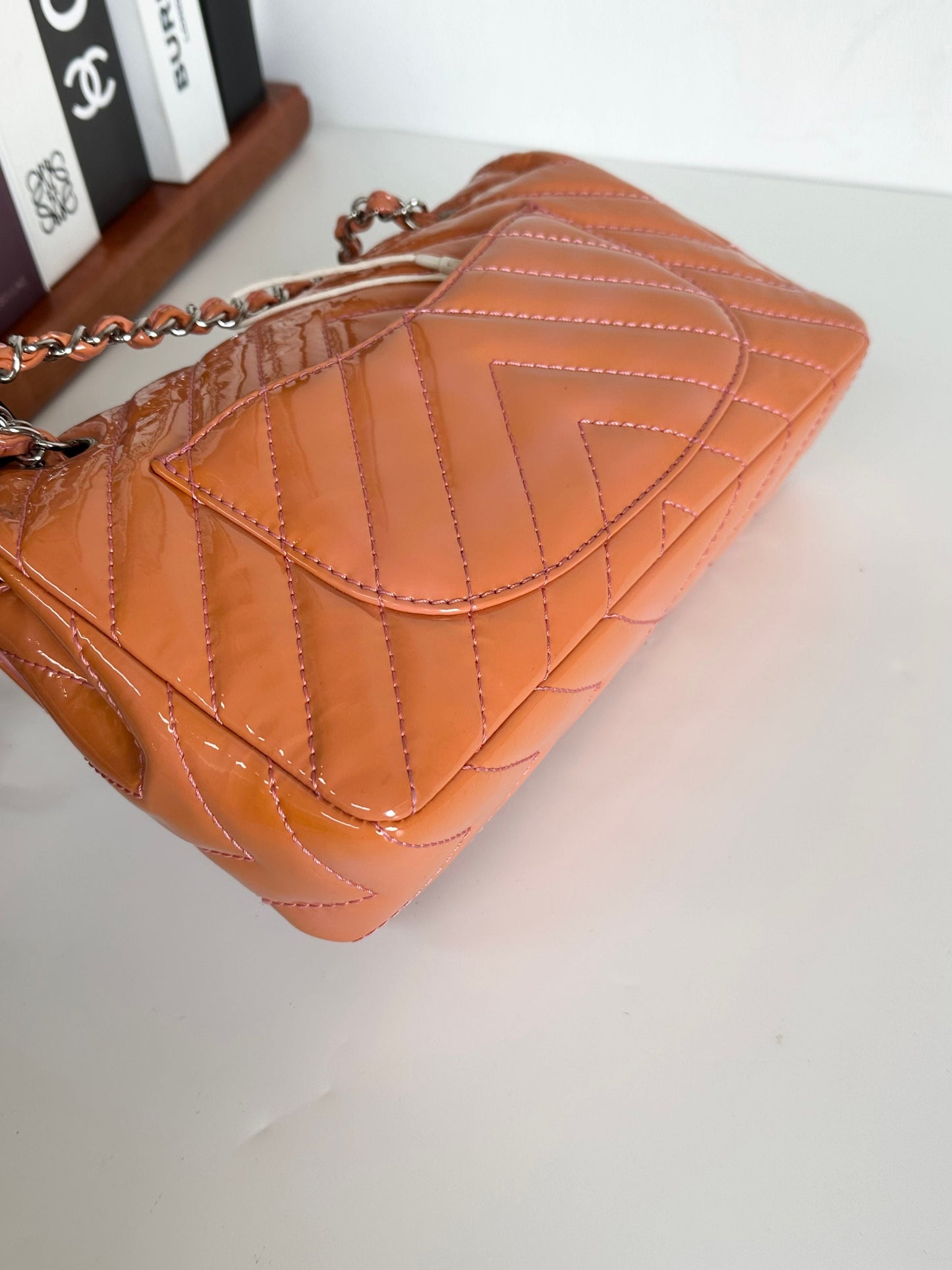 Chanel Patent Chevron Medium Flap Bag - Orange Shoulder Bags, Handbags #E