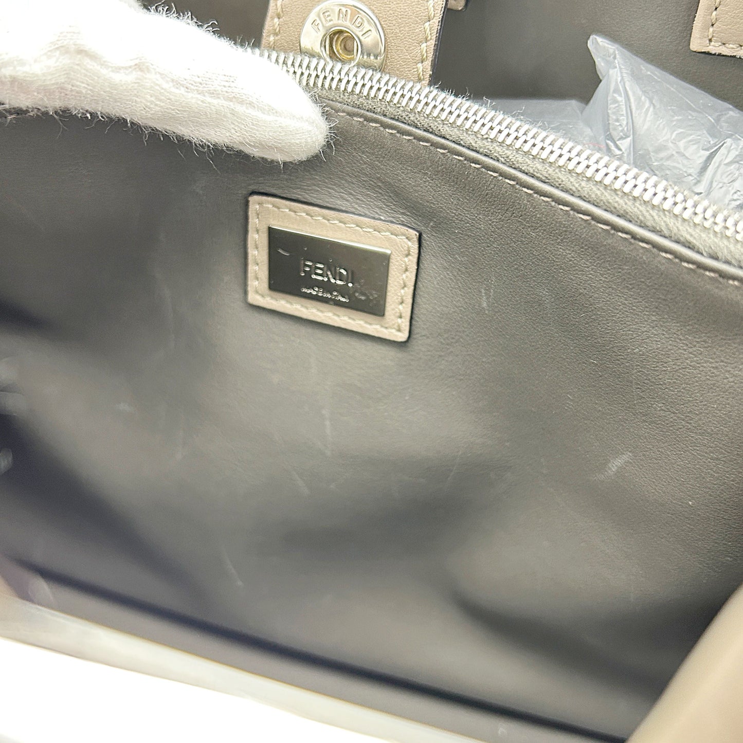 FENDI Vitello Dolce Century Petite 2Jours Tote Tortora Carbone LA11489