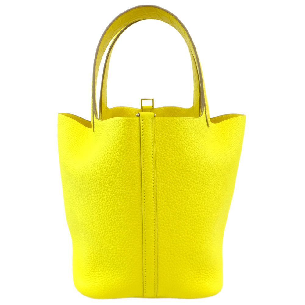HERMES Hermes Picotin Lock MM Handbag Lime Yellow Silver G Clemence U Shapes Manufactured 2022 Cadena