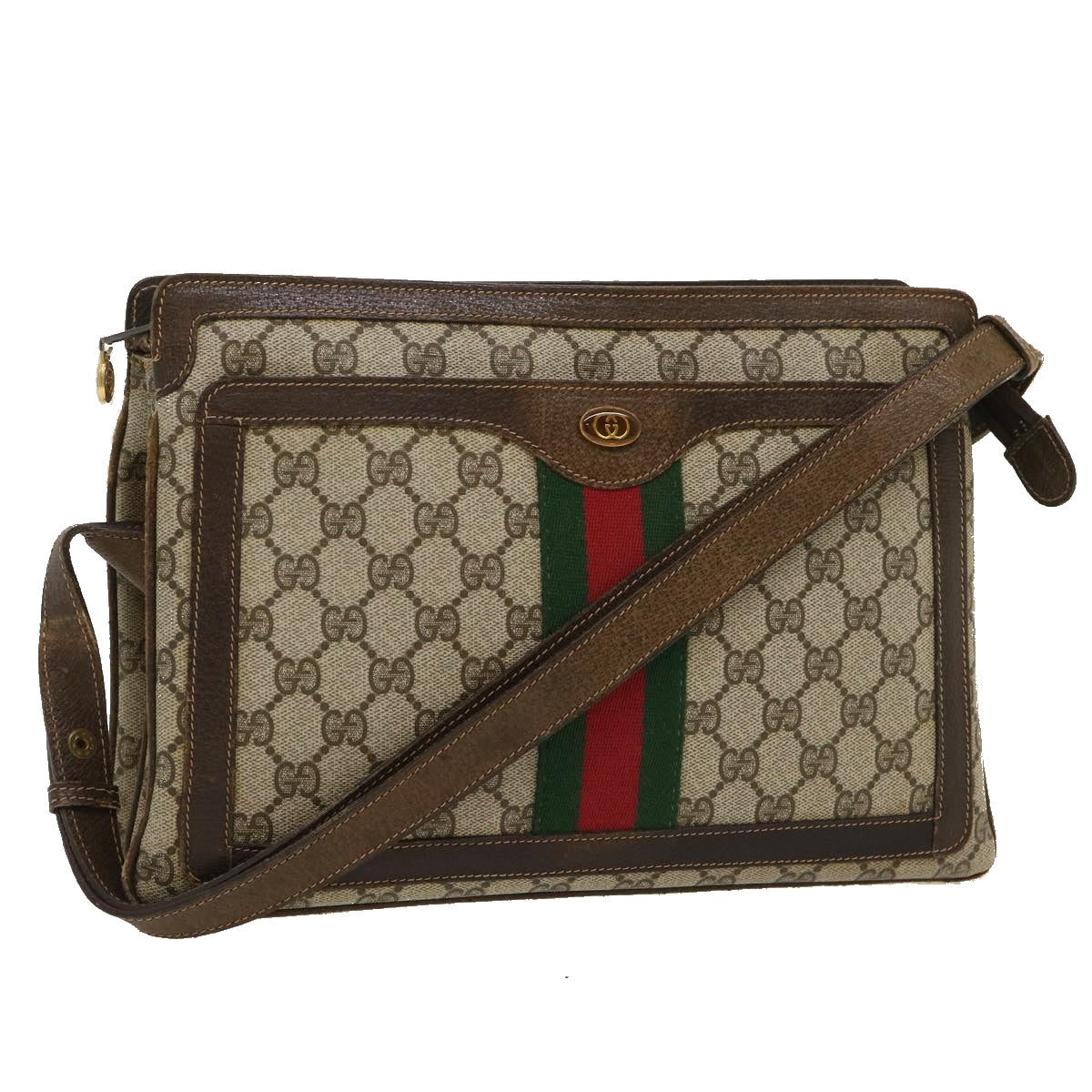 GUCCI Web Sherry Line GG Canvas Shoulder Bag Beige Red Green bs1024