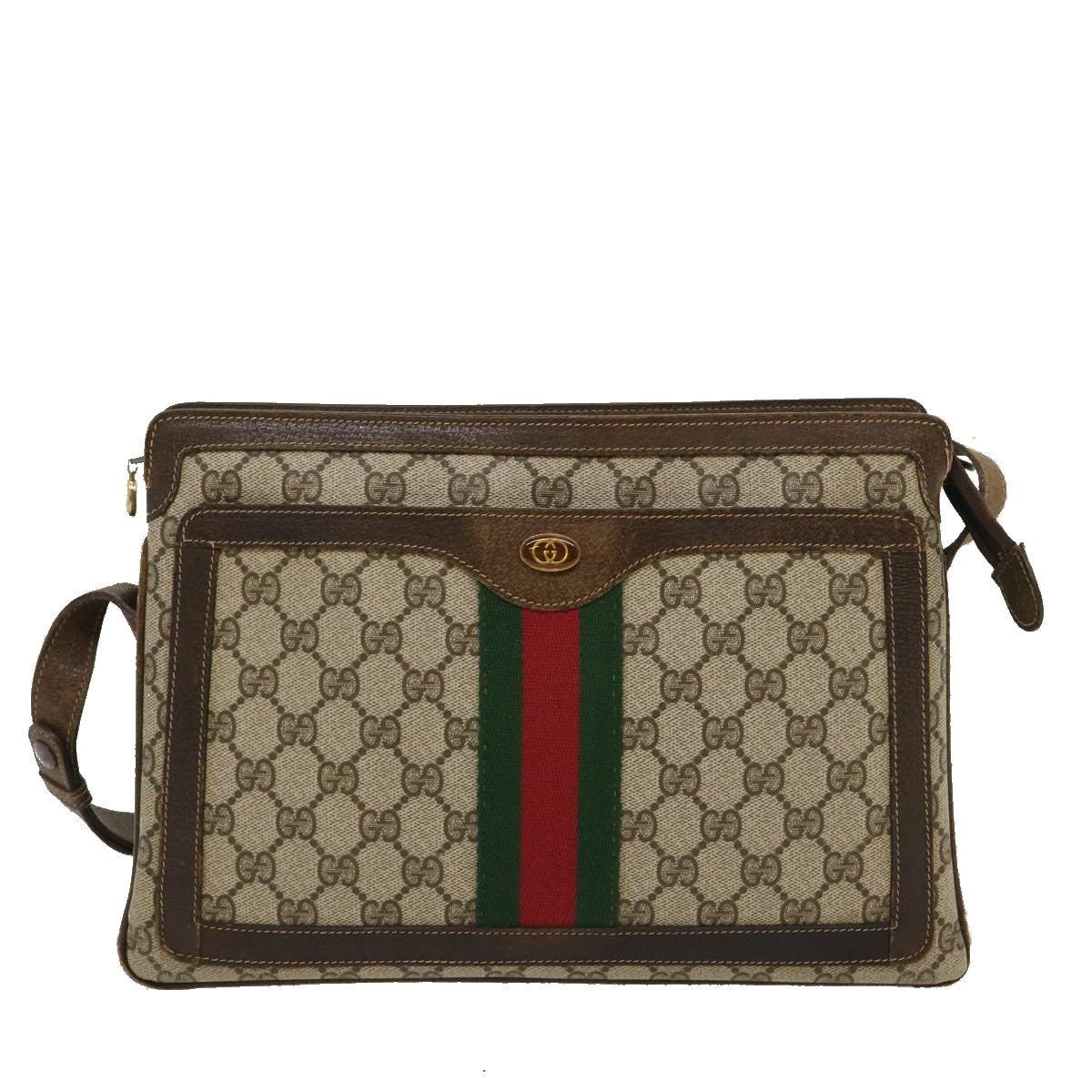 GUCCI Web Sherry Line GG Canvas Shoulder Bag Beige Red Green bs1024