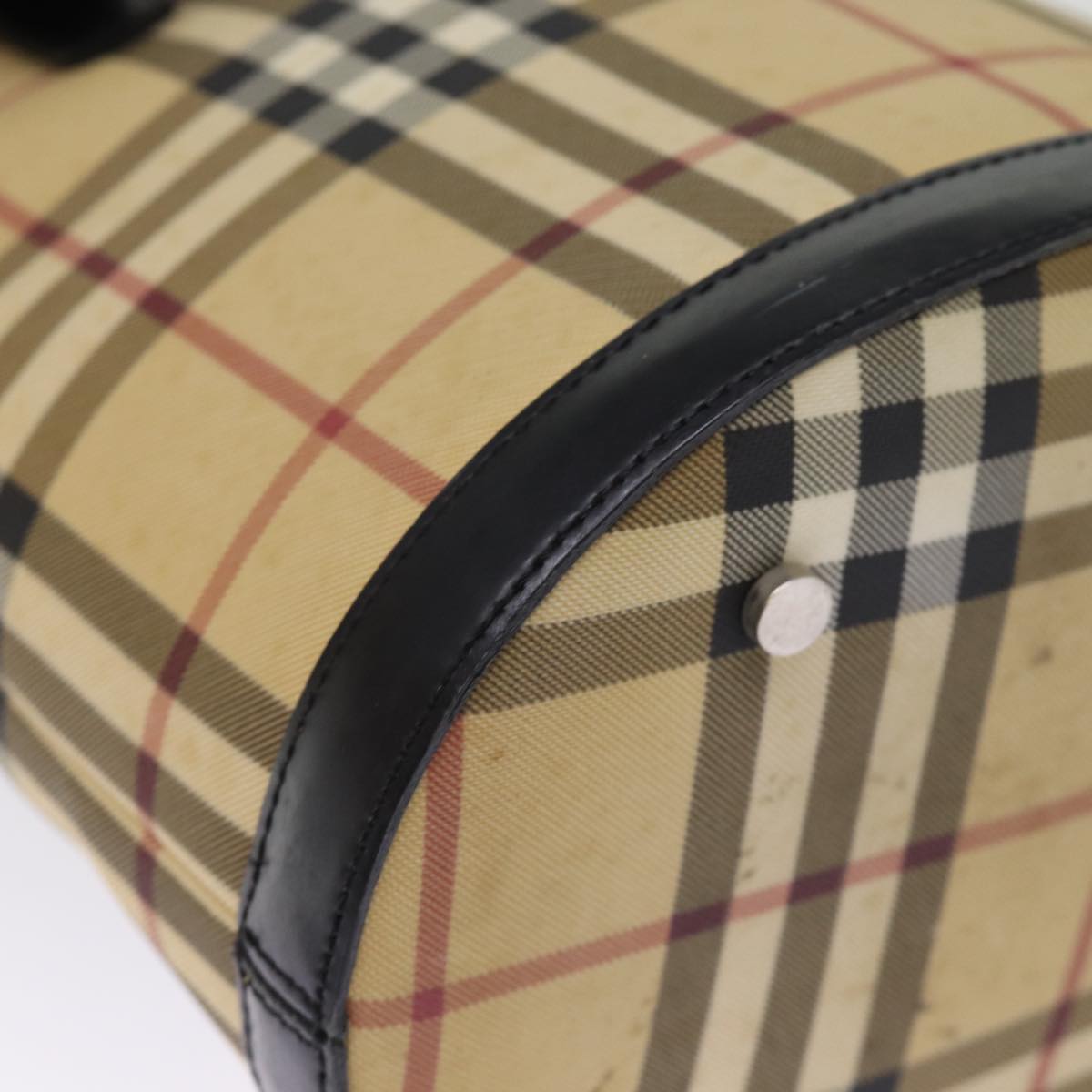 Burberry Nova Check Shoulder Bag PVC Leather Beige Auth bs14740