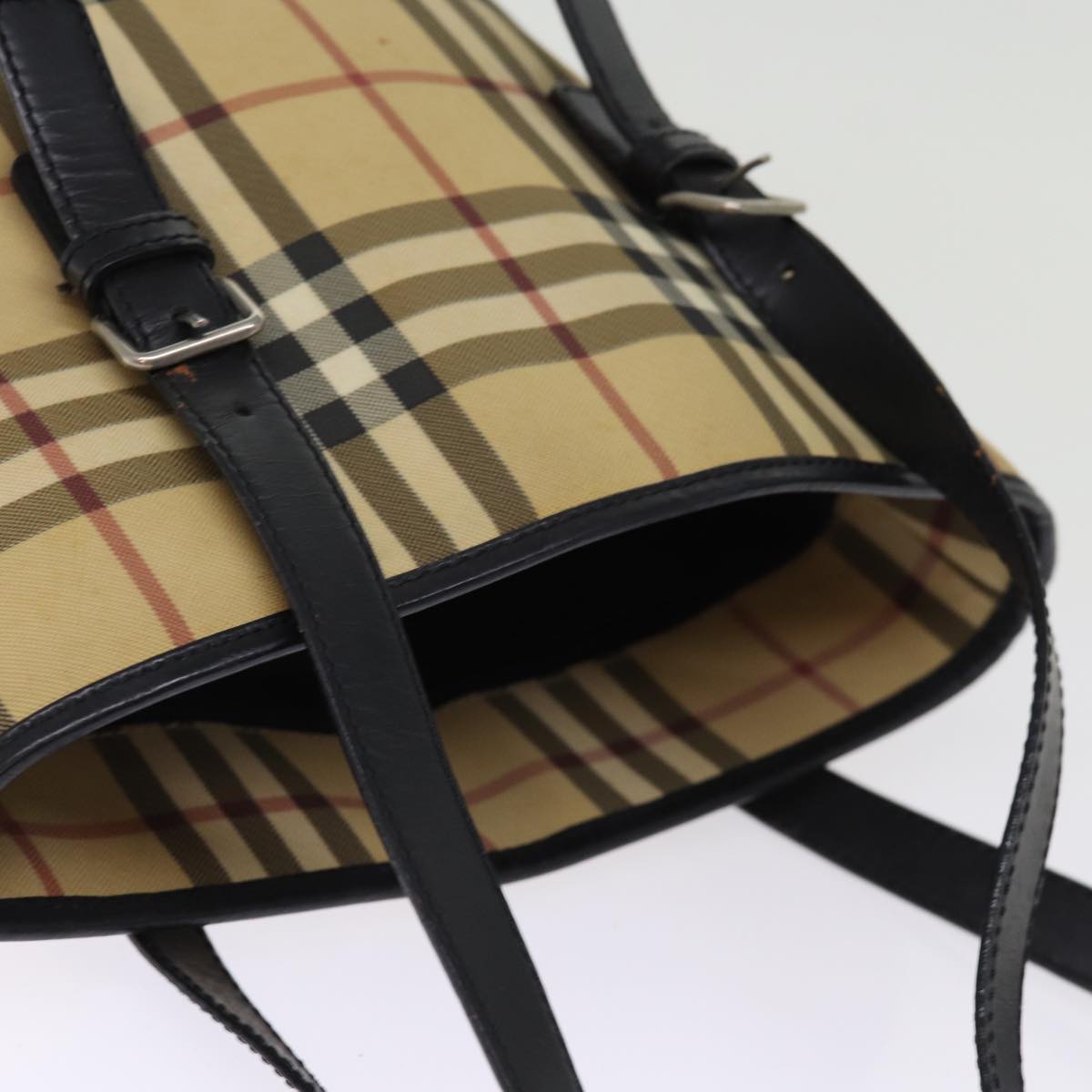 Burberry Nova Check Shoulder Bag PVC Leather Beige Auth bs14740