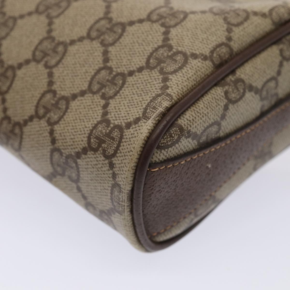 GUCCI GG Supreme Web Sherry Line Shoulder Bag PVC Beige Gold Auth bs16981