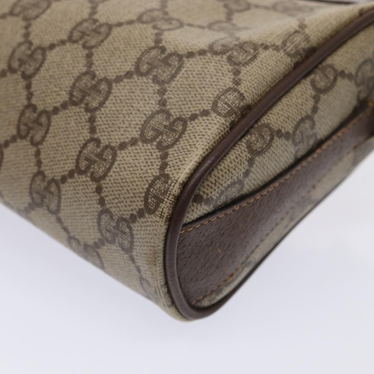 GUCCI GG Supreme Web Sherry Line Shoulder Bag PVC Beige Gold Auth bs16981