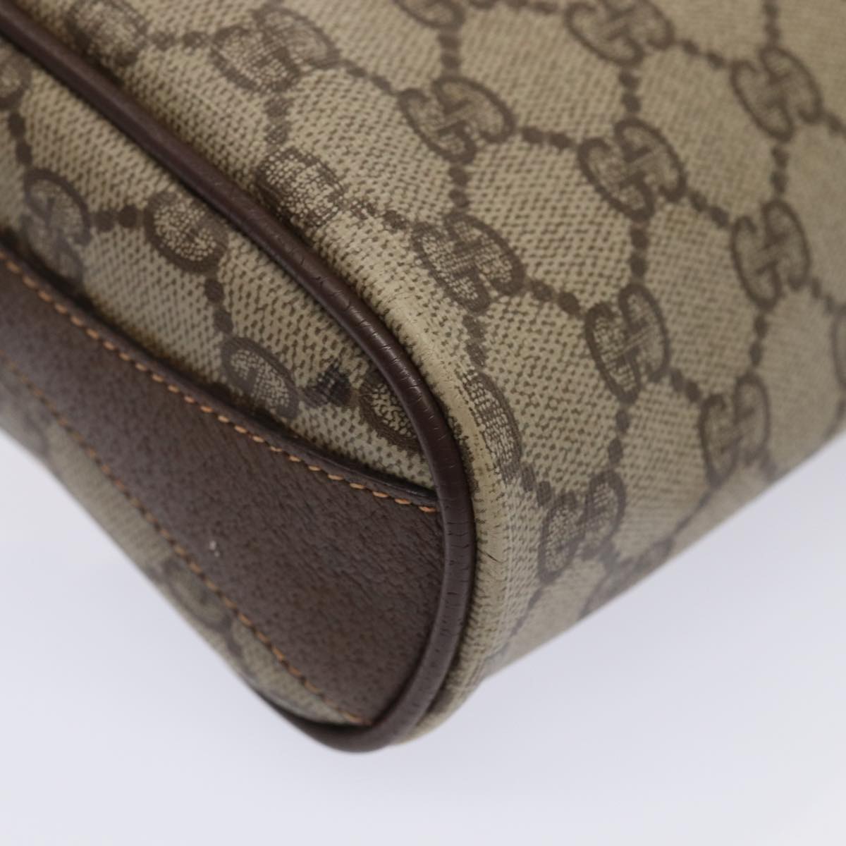 GUCCI GG Supreme Web Sherry Line Shoulder Bag PVC Beige Gold Auth bs16981