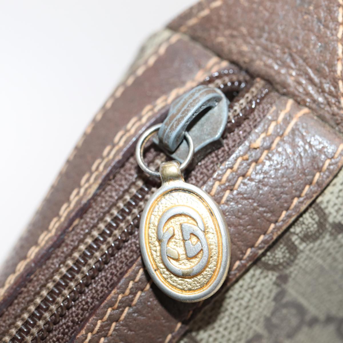 GUCCI GG Supreme Web Sherry Line Shoulder Bag PVC Beige Gold Auth bs16981