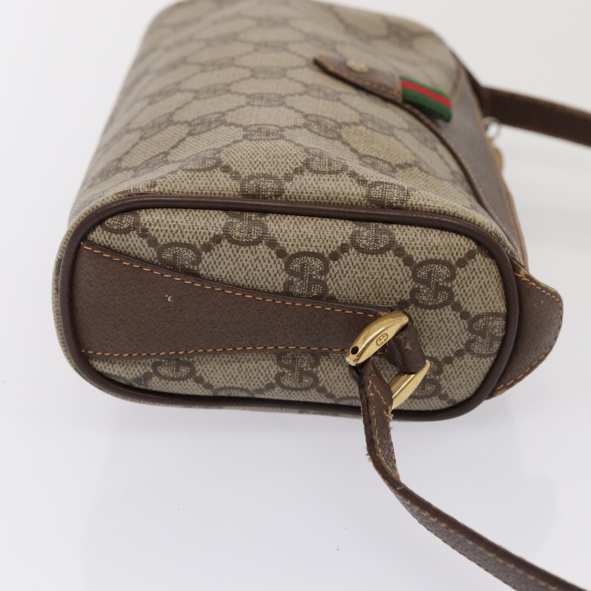 GUCCI GG Supreme Web Sherry Line Shoulder Bag PVC Beige Gold Auth bs16981