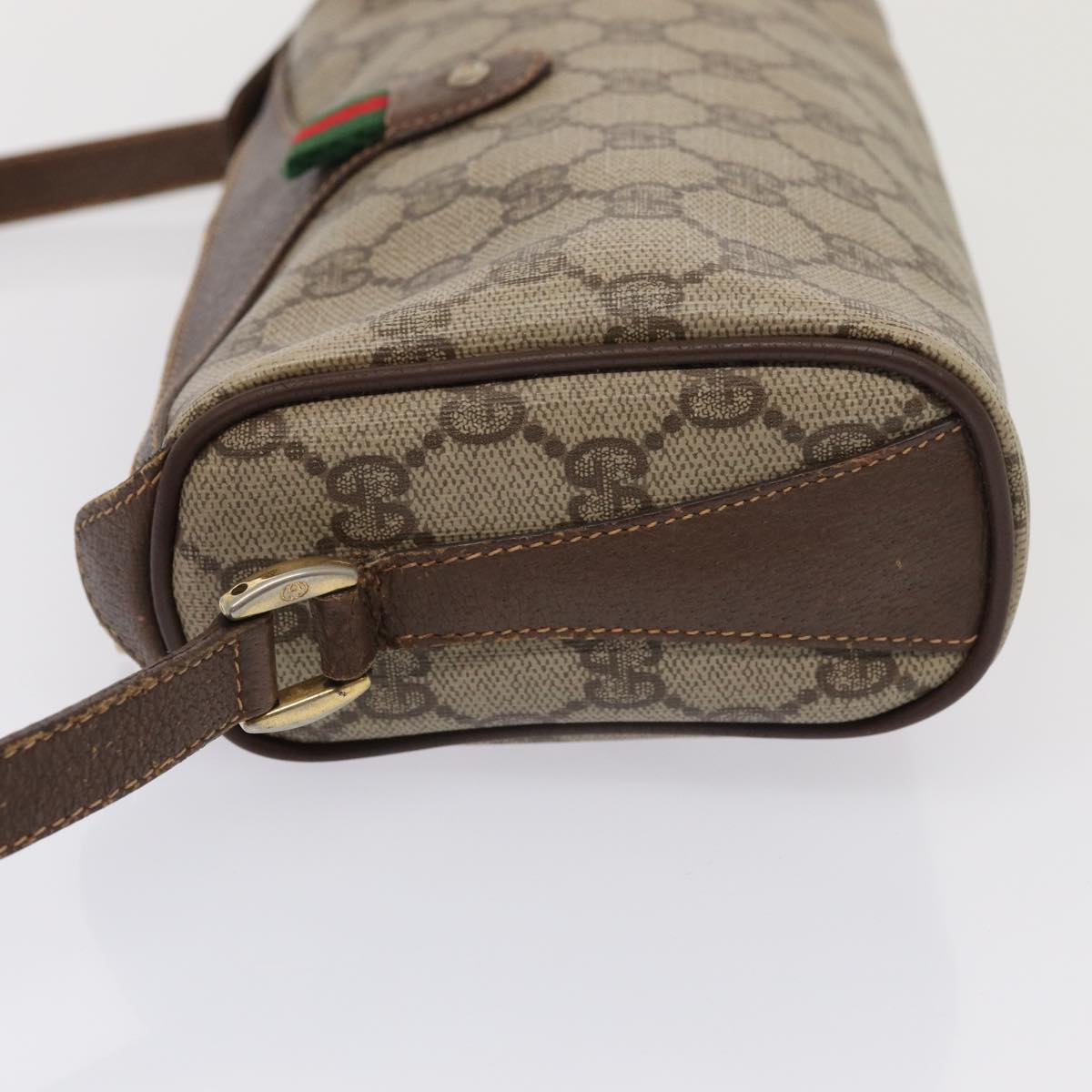 GUCCI GG Supreme Web Sherry Line Shoulder Bag PVC Beige Gold Auth bs16981