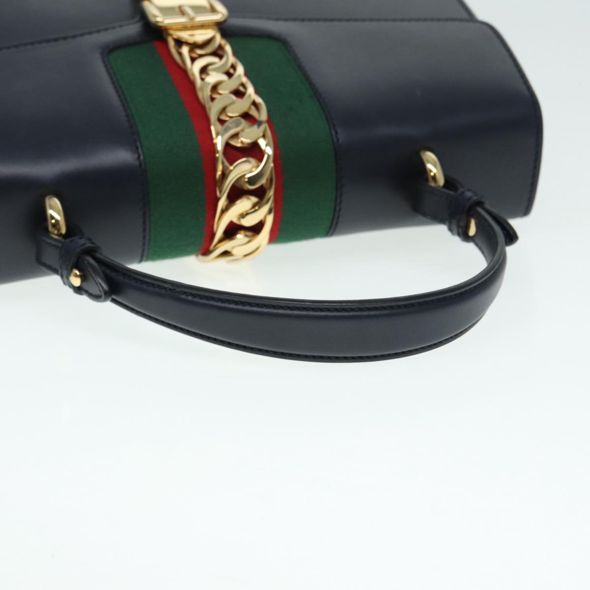 GUCCI Web Sherry Line Silvi Hand Bag Leather Black Red Green 431665 Auth bs17172