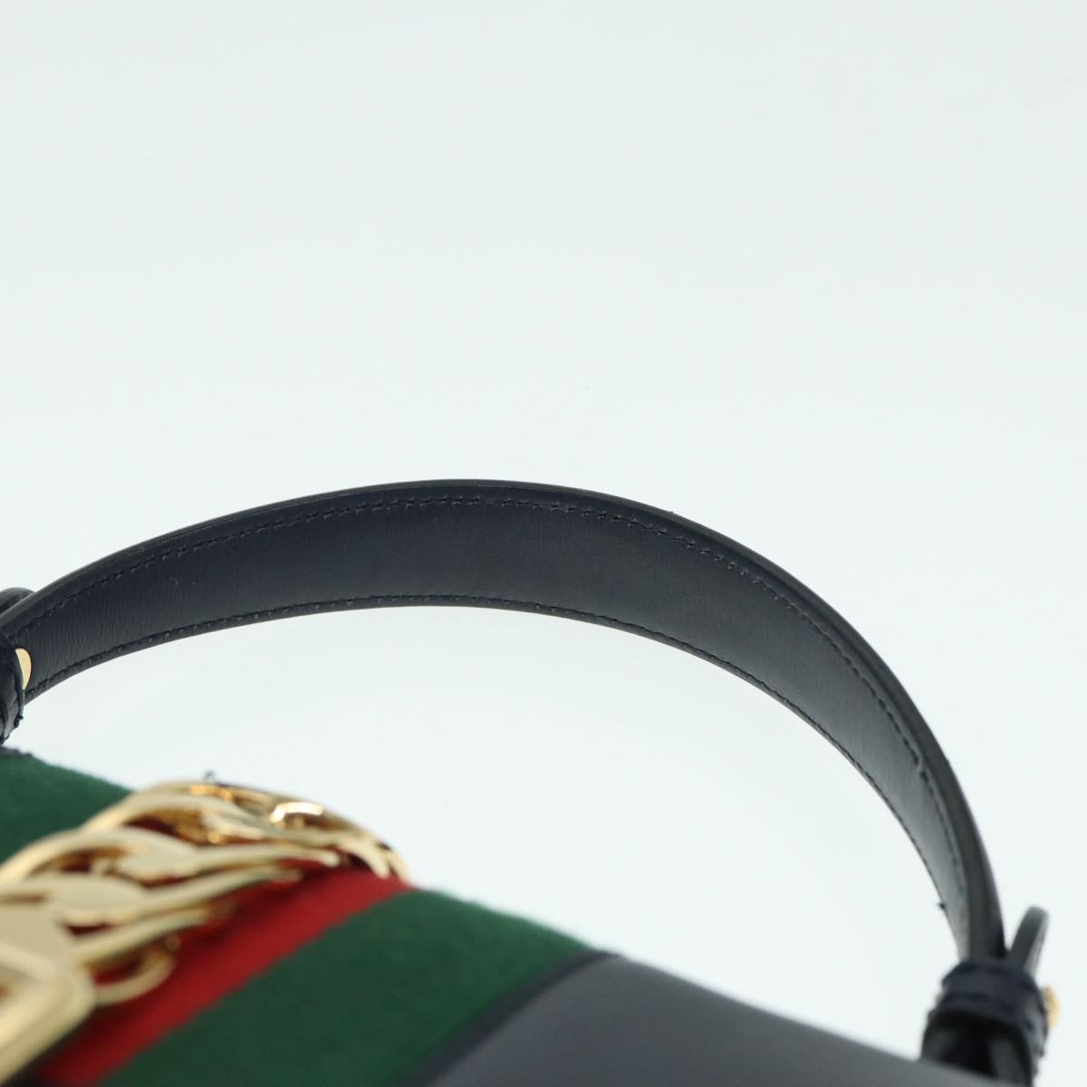 GUCCI Web Sherry Line Silvi Hand Bag Leather Black Red Green 431665 Auth bs17172